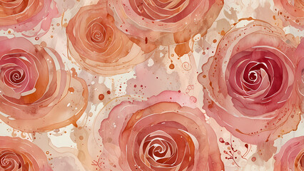 An enchanting romantic-themed abstract illustration featuring watercolor-inspired swirls in pink, peach, and cream tones, layered with faint outlines of roses and hearts that appear to float gently