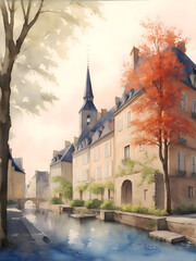Rennes French Landscape Painting Illustration Art
