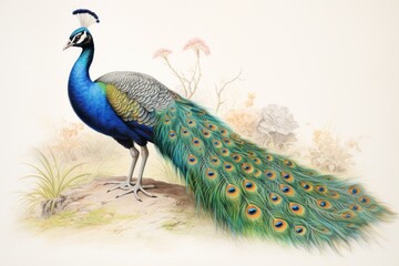 Painting of peacock drawing animal bird.