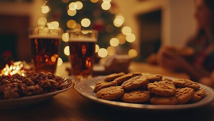 Sweet Holiday Treats: Indulge in Festive Cookies and Drinks by a Cozy Christmas Tree
