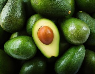 Green ripe avocado top close up view. Texture vegan healthy food background. Diet organic vegetable poster photo