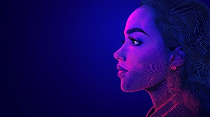 A digital illustration of a woman's face in profile, outlined in pink and blue lines.