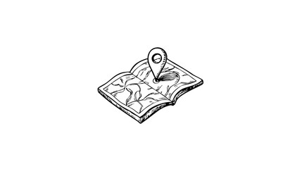 Sketch of a map with location pin, navigation concept