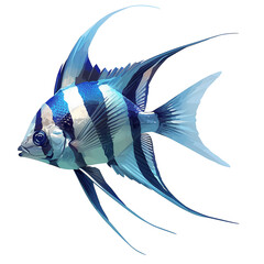 Striking blue and white fish with long, flowing fins.  A vibrant underwater creature.