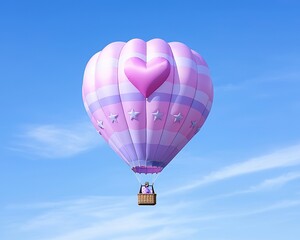 Fototapeta premium A colorful hot air balloon floating serenely in a clear blue sky, evoking feelings of adventure and freedom.