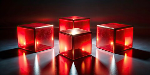 Night Photography 3D Red Cubes White Background - Stunning 3D Render, Abstract Art, Geometric Shapes, Digital Art