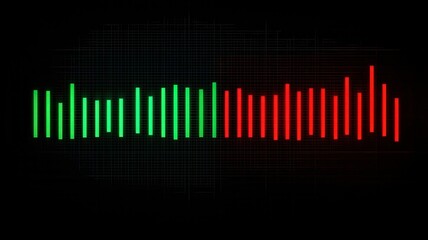 Trading candle stick concept. Abstract graph graphic featuring green and red bars on a black background.