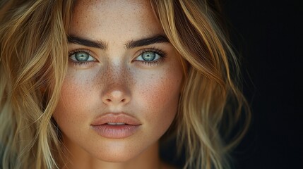Fototapeta premium Stunning Close-up Portrait of a Woman with Blonde Hair and Green Eyes