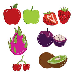 Set of fruits illustration flat and doodle line style