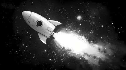 A pencil sketch of a cheerful rocketship-shaped popsicle blasting off into the air, surrounded by little sparkles. Blazetide. Illustration