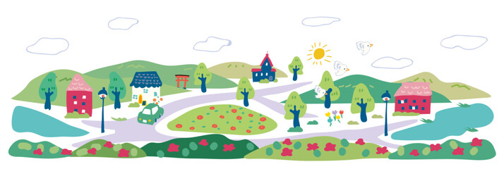 横向き街並みイラスト