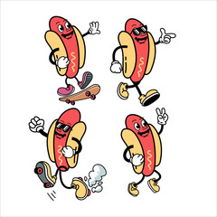 set Cute Hot Dog Character vector illustration, Hot Dog Character with fun expression.