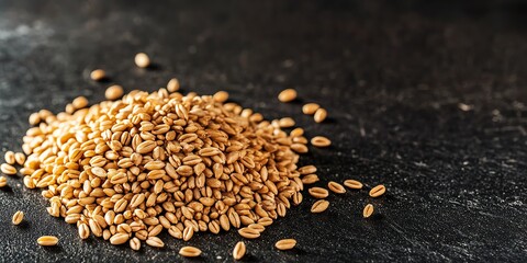 Obraz premium Close-up of wheat grains on a dark surface showcasing texture and detail.