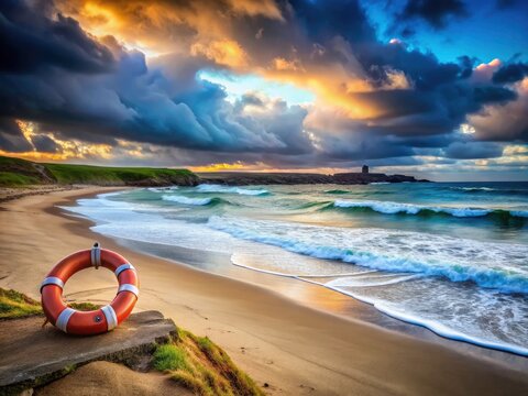 Philorth Beach Life Ring, Fraserburgh, Scotland: Coastal Rescue Ring, Dramatic Seascape Photography