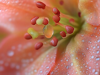 Dewdrop on peach blossom macro.