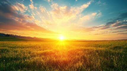 A peaceful morning landscape with the sun rising over a horizon, symbolizing new beginnings and motivation.