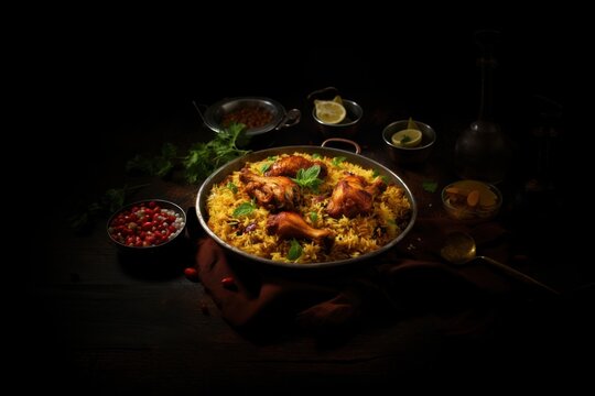 Chicken briyani paella spoon food.
