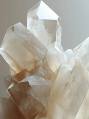 Close-up of a cluster of translucent crystals with a soft, warm glow.