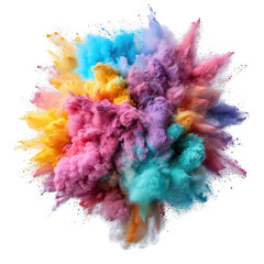 Colorful explosion of powder creating a vibrant abstract cloud. transparent background