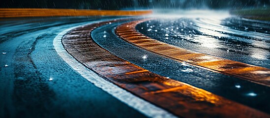 Rain-Soaked Racetrack: A Symphony of Colors and Motion