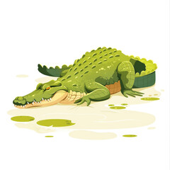 Obraz premium A Crocodile Resting on a Riverbank in a Flat Illustration of Wildlife Rest