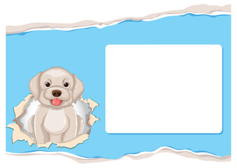 Cute Puppy in Torn Paper Frame