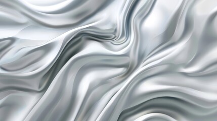 An abstract image of flowing, wavy gray silk texture resembling liquid metal or water ripples