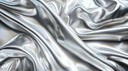Luxurious, shiny silver fabric with elegant, flowing folds
