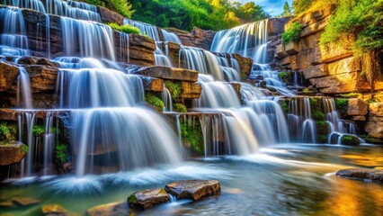 Fototapeta premium Stunning Waterfall Detail: Architectural Photography, Cascading Water, Nature's Architecture, Rock Formation, Water Feature