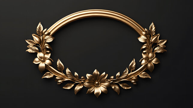 3D ender background of golden floral frame with flowers on top


