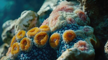 Fototapeta premium A detailed shot of coral textures, showcasing their unique biological structure and vivid colors