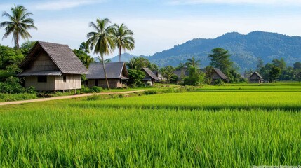 Obraz premium Tranquil Rice Paddy Village