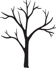 Bare Tree Silhouette Isolated on White Background