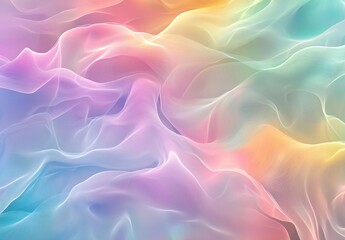 Obraz premium Pastel Rainbow Waves: Abstract Flowing Design, Soft Hues, Dreamlike Texture, Serene Visuals, Calming Colors, Vibrant Gradient, Smooth Curves, Elegant Movement, Artistic Background, Digital Art