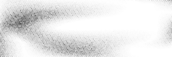 Grunge halftone gradient background. Faded dotted grit noise texture. Black and white rasterized sand grain wallpaper. Retro pixelated bitmap backdrop. Vector aged anime or manga comic overlay