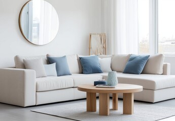 Stylish Modern Living Room with Cozy Sofa and Minimalist Décor Under Natural Light
