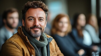 Obraz premium Confident man smiling in a crowd.