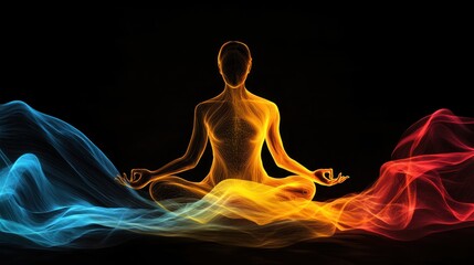 Fototapeta premium A person in meditation, with vibrant energy waves flowing through their body.