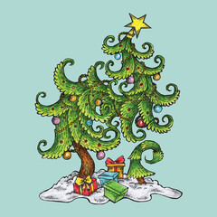 Adobe Illustrator Artwork Hand drawn Twisted Christmas Tree illustration design