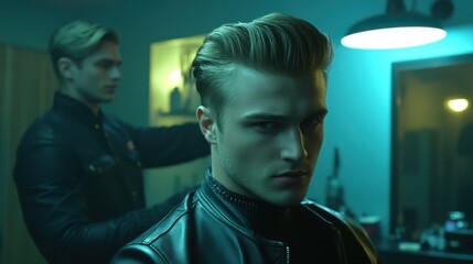 Stylish Barber Studio with Soft Lighting and Decor