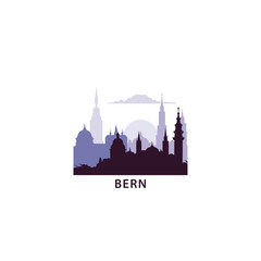 Bern logo with skyline, cityscape retro vector icon. Switzerland city horizon, facade, travel logotype