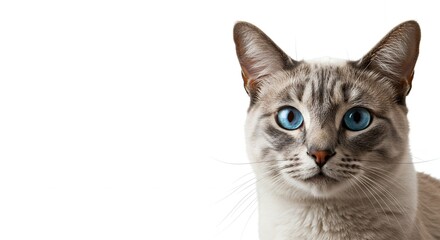 Obraz premium Beautiful Gray Cat with Stunning Blue Eyes Domestic Pet Animal Portrait Photography grey cute pets kitty white