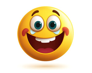 Fototapeta premium Joyful Yellow Emoticon with Tears of Laughter 3D Rendering Happy Face Emotional Expression