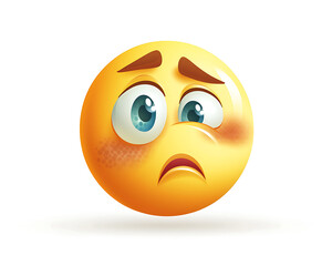 Fototapeta premium Worried Emoticon with Blush Anxious Yellow Smiley Face Illustration