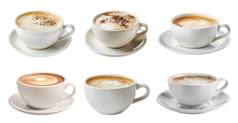 Set of coffee cups isolated on transparent background