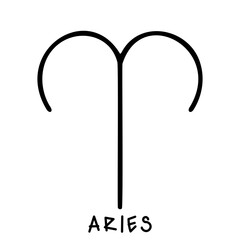 zodiac sign aries hand drawn black and white outline