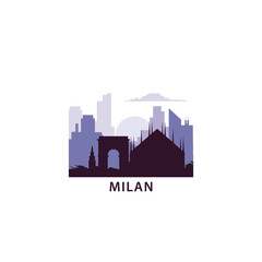 Obraz premium Milan logo with skyline, cityscape retro vector icon. Italy city horizon, facade, travel logotype