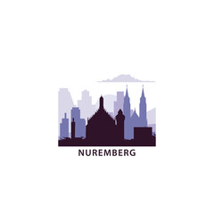 Obraz premium Nuremberg logo with skyline, cityscape retro vector icon. Germany city horizon, facade, travel logotype