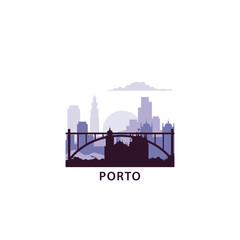 Obraz premium Porto logo with skyline, cityscape retro vector icon. Portugal city horizon, facade, travel logotype