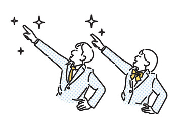 シンプル　イラスト　未来を指差す学生の男子と女子